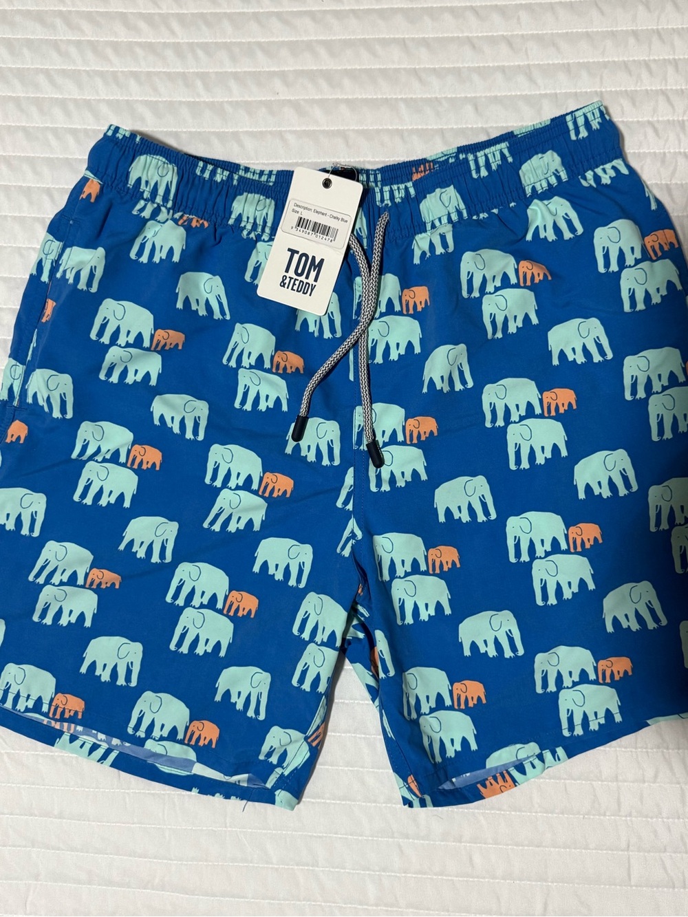 Tom & Teddy Men's Blue Elephant Print Swim Trunks